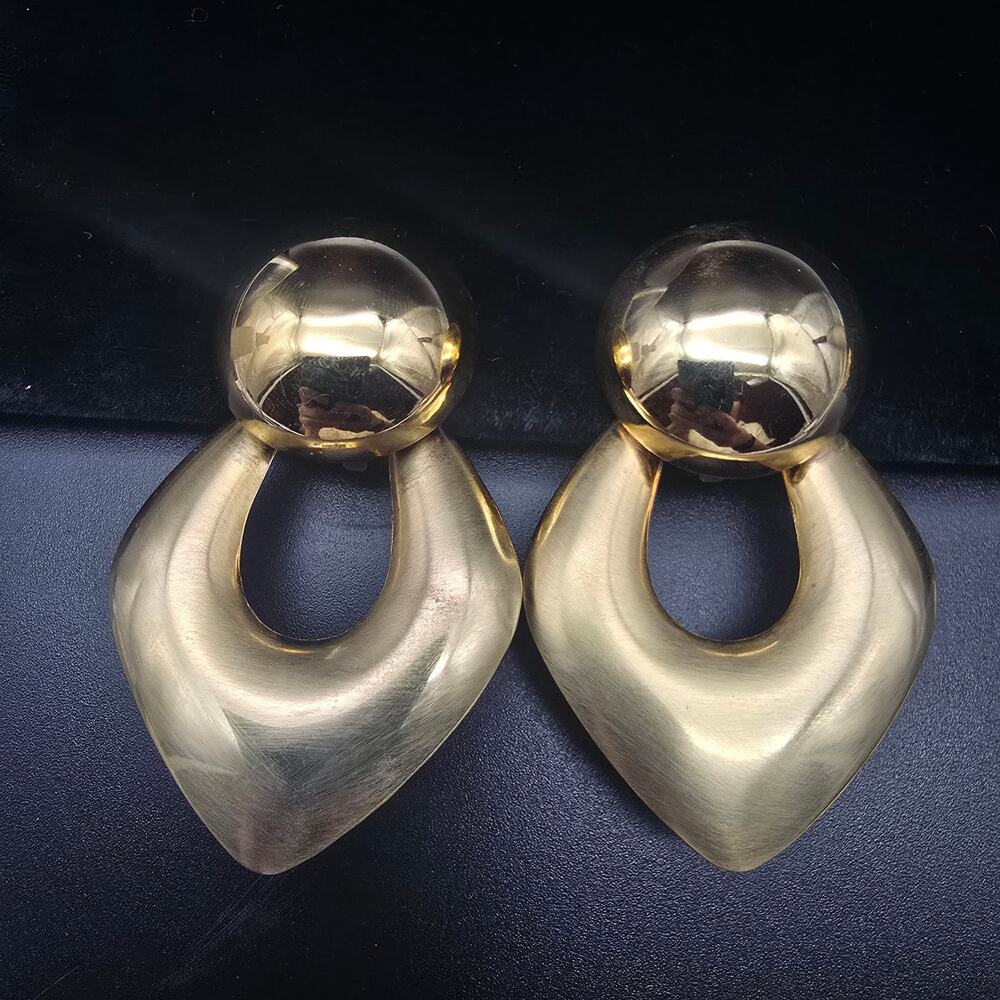 Gold Tone Door Knocker Clip On Earrings Vintage Costume Jewelry